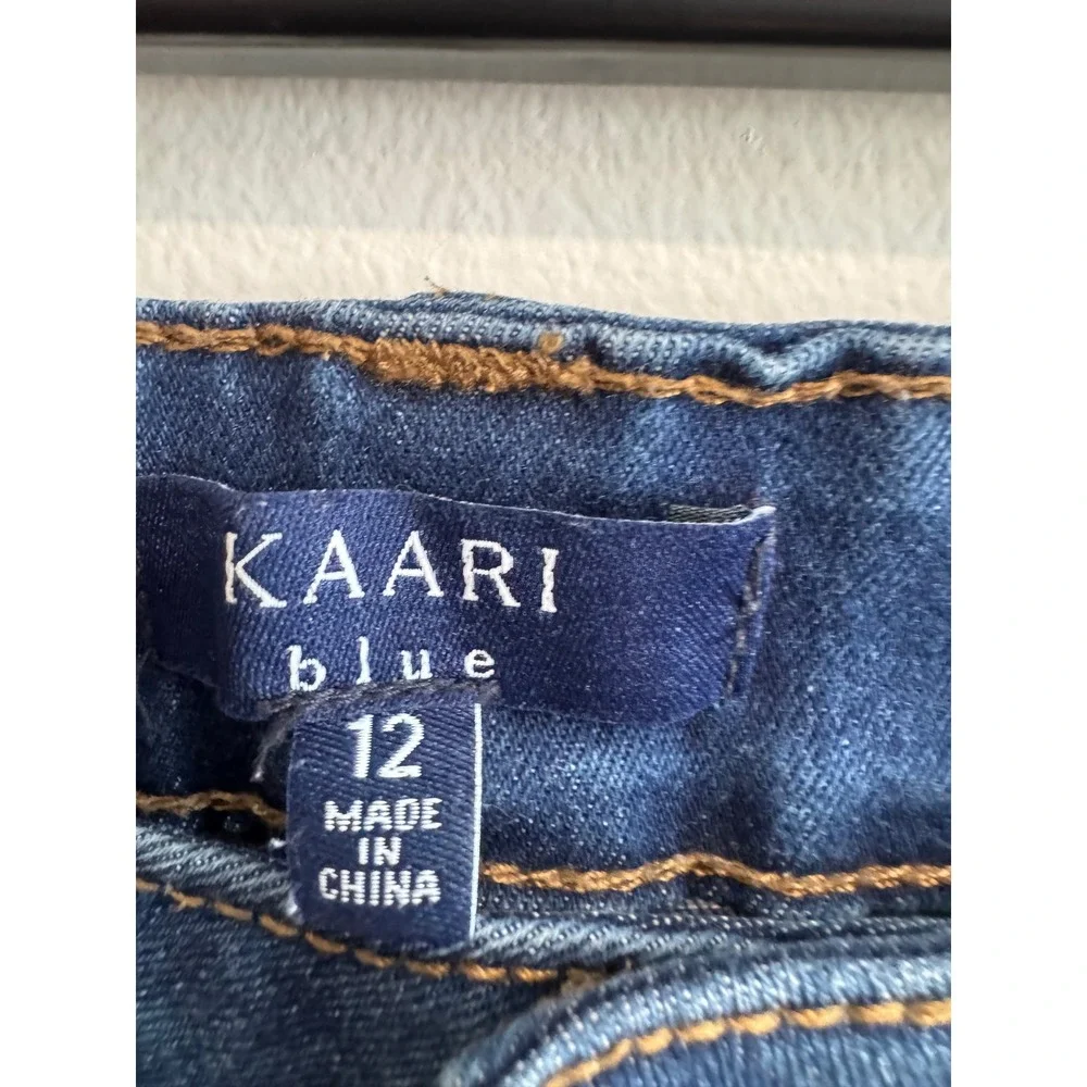 Kaari Blue Mid Rise Skinny Ankle Jeans‎ Women 12 Dark Wash Distressed Raw Hem